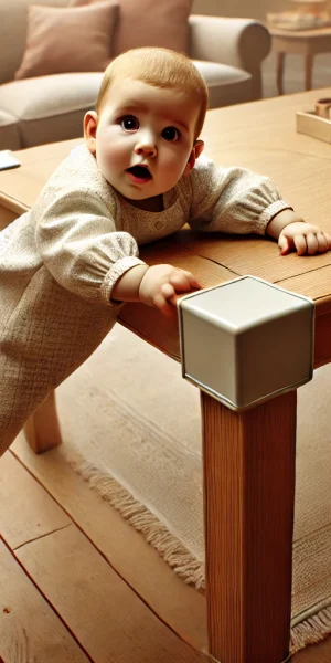 DALL·E-2024-08-15-15.06.23-A-similar-scene-showing-a-wooden-table-with-corner-protectors-on-its-edges-in-a-cozy-living-room.-This-time-the-baby-is-slightly-closer-to-the-table